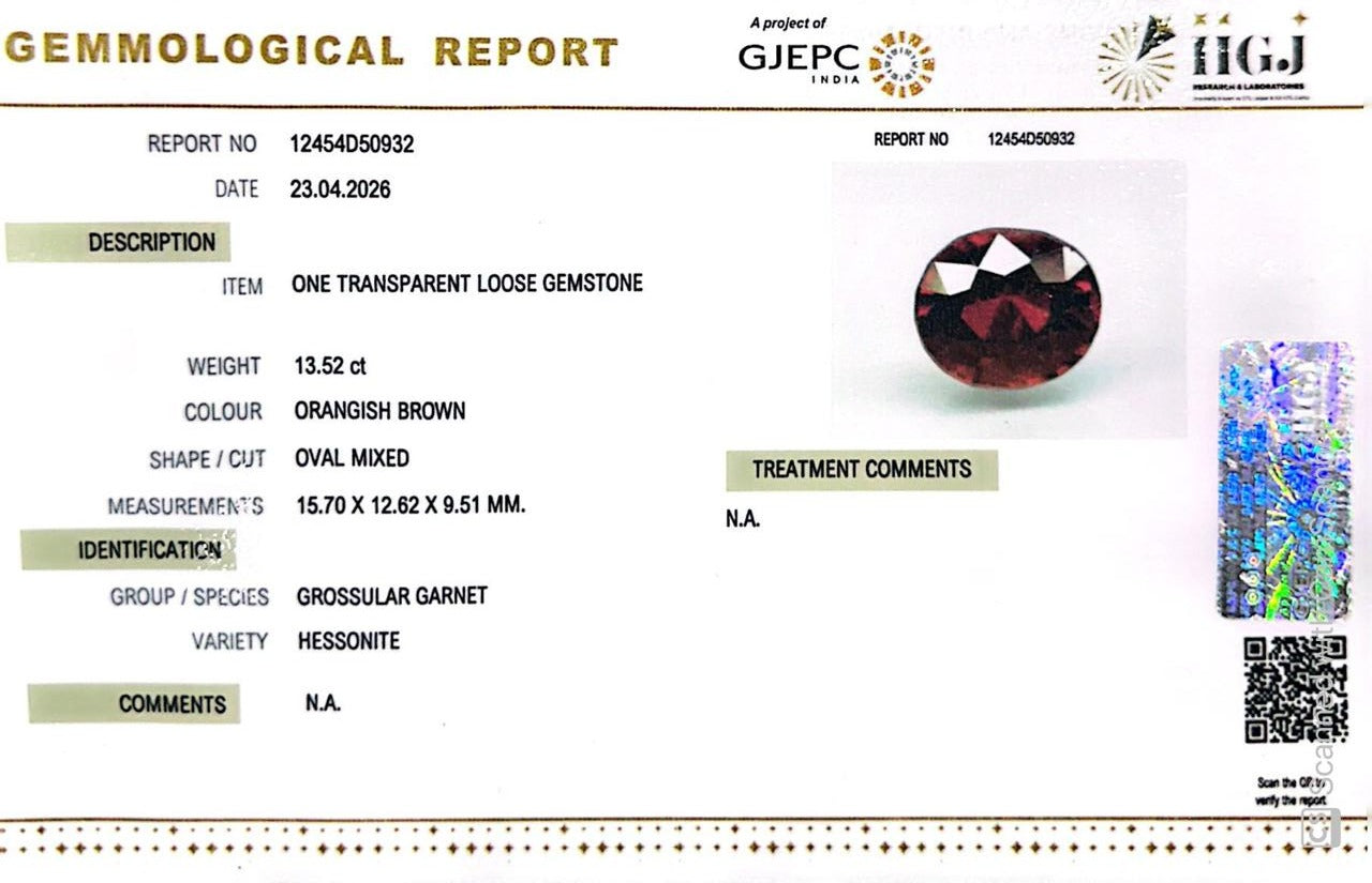 Siloni Gomed Gemstone – Natural Hessonite for Rahu Protection & Success 13.52 CT