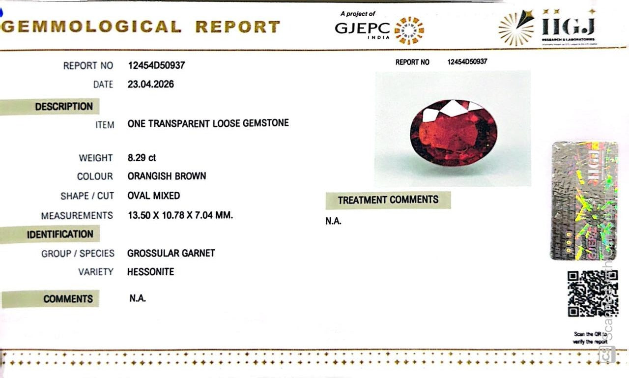 Siloni Gomed Gemstone – Natural Hessonite for Rahu Protection & Success 8.29 CT