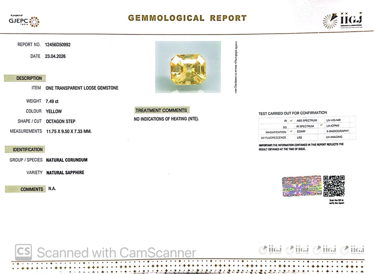 Natural Yellow Sapphire (Pukhraj) – Prosperity, Wisdom & Jupiter’s Blessing 7.49 CT