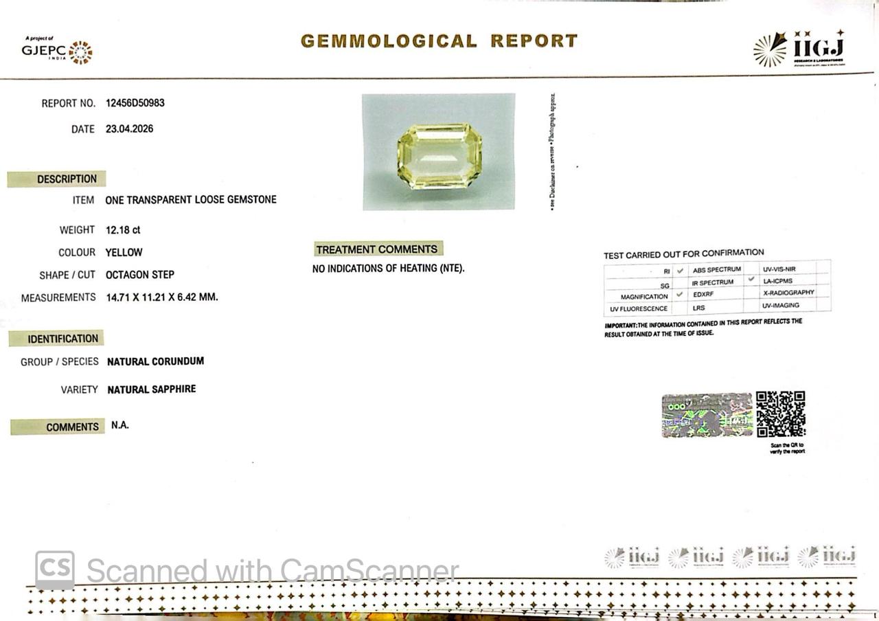 Natural Yellow Sapphire (Pukhraj) – Prosperity, Wisdom & Jupiter’s Blessing 12.18 CT
