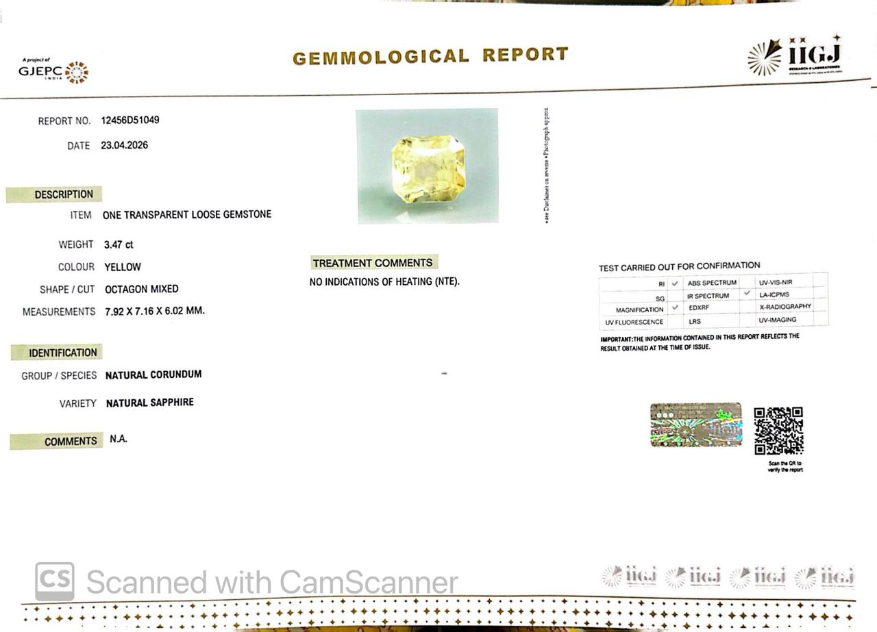 Natural Yellow Sapphire (Pukhraj) – Prosperity, Wisdom & Jupiter’s Blessing 3.47 CT