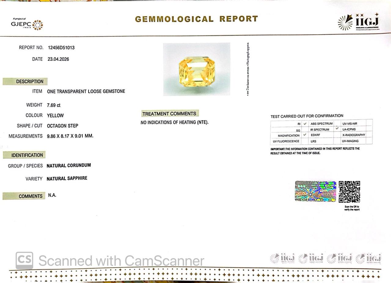 Natural Yellow Sapphire (Pukhraj) – Prosperity, Wisdom & Jupiter’s Blessing 7.69 CT