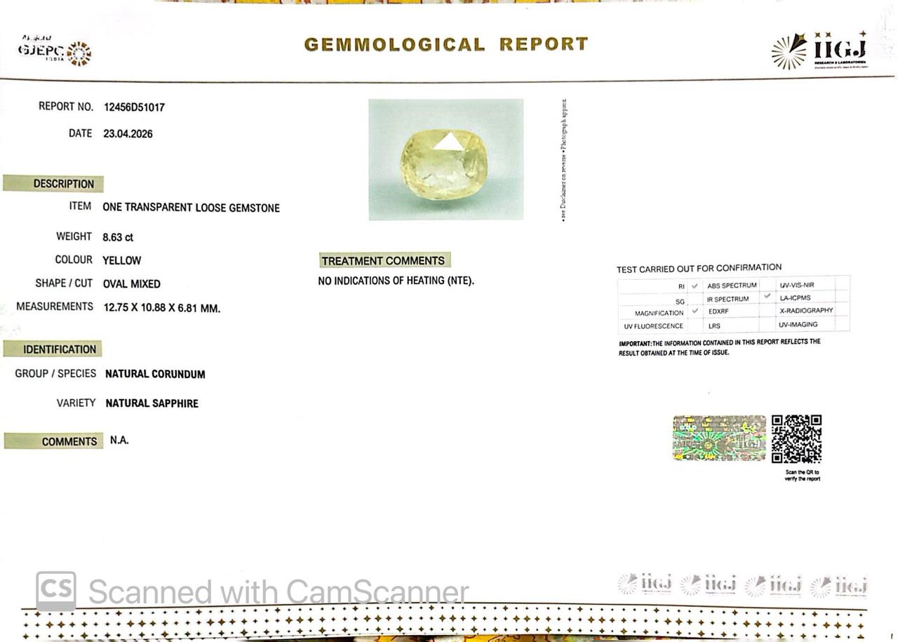 Natural Yellow Sapphire (Pukhraj) – Prosperity, Wisdom & Jupiter’s Blessing 8.63 CT