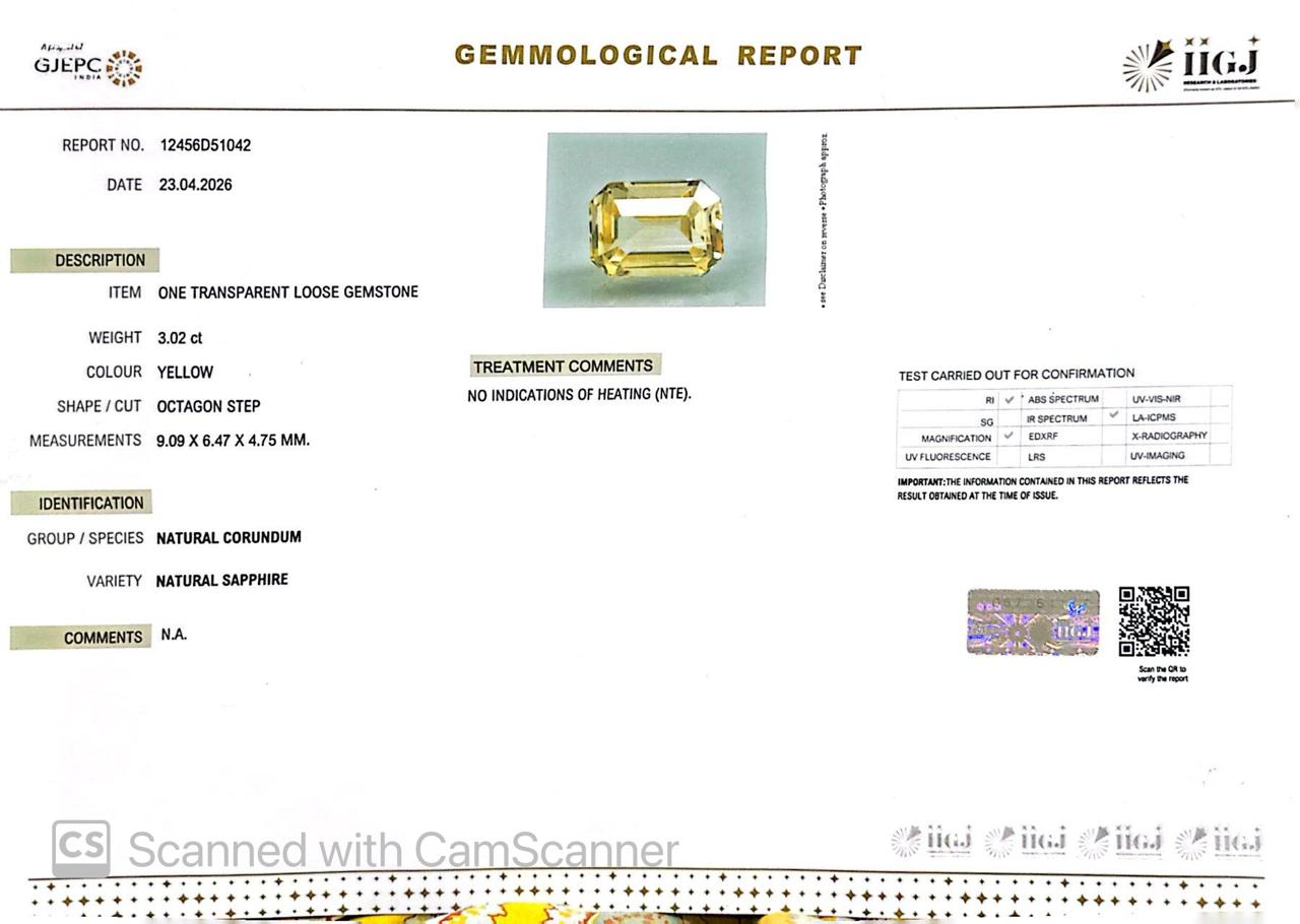 Natural Yellow Sapphire (Pukhraj) – Prosperity, Wisdom & Jupiter’s Blessing 3.02 CT