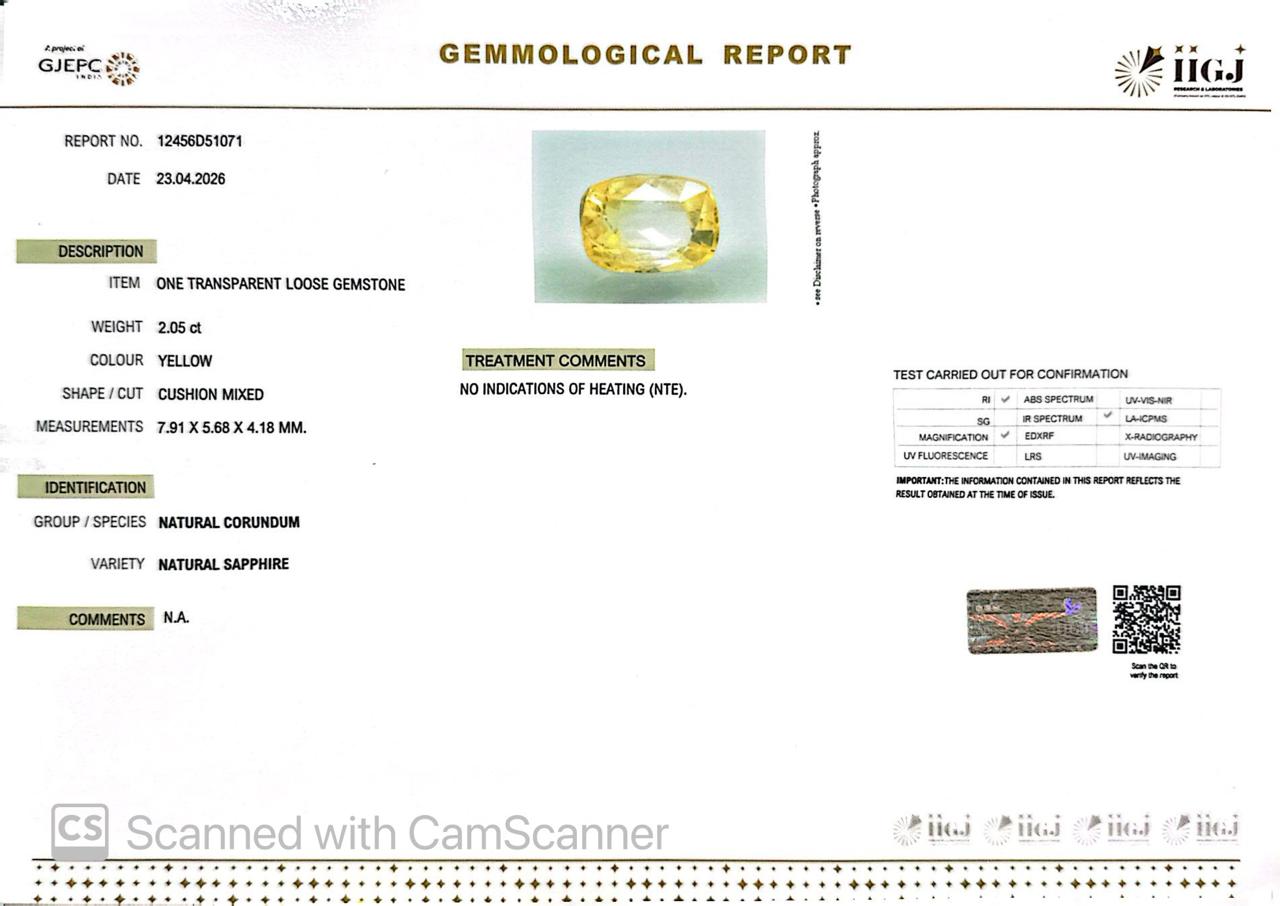 Natural Yellow Sapphire (Pukhraj) – Prosperity, Wisdom & Jupiter’s Blessing 2.05 CT