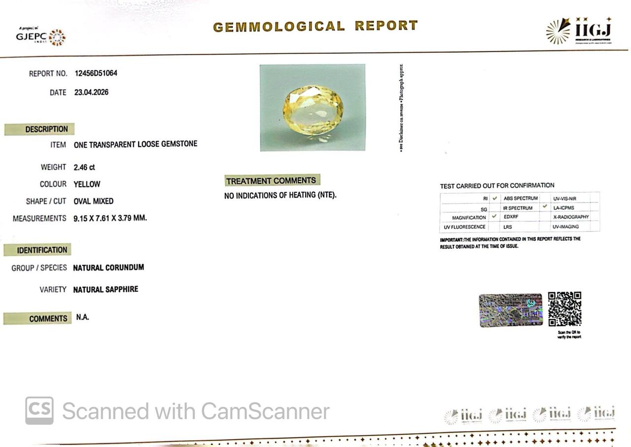 Natural Yellow Sapphire (Pukhraj) – Prosperity, Wisdom & Jupiter’s Blessing 2.46 CT