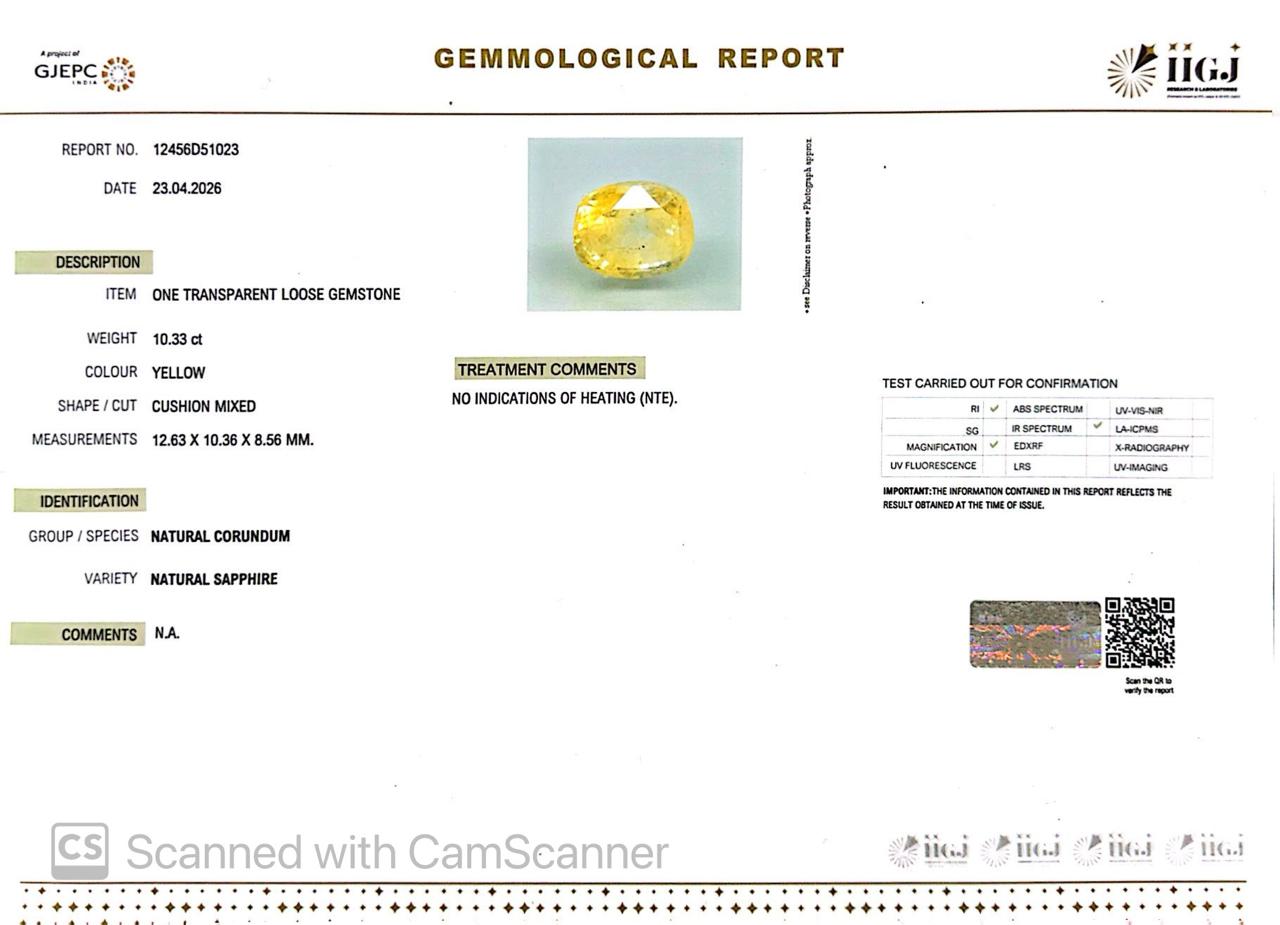 Natural Yellow Sapphire (Pukhraj) – Prosperity, Wisdom & Jupiter’s Blessing 10.33 CT