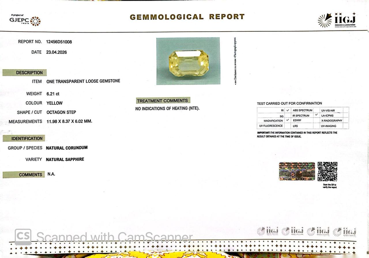 Natural Yellow Sapphire (Pukhraj) – Prosperity, Wisdom & Jupiter’s Blessing 6.21 CT