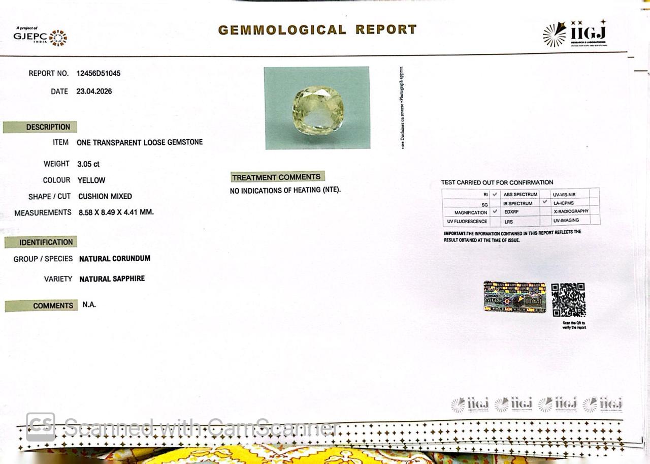 Natural Yellow Sapphire (Pukhraj) – Prosperity, Wisdom & Jupiter’s Blessing 3.05 CT