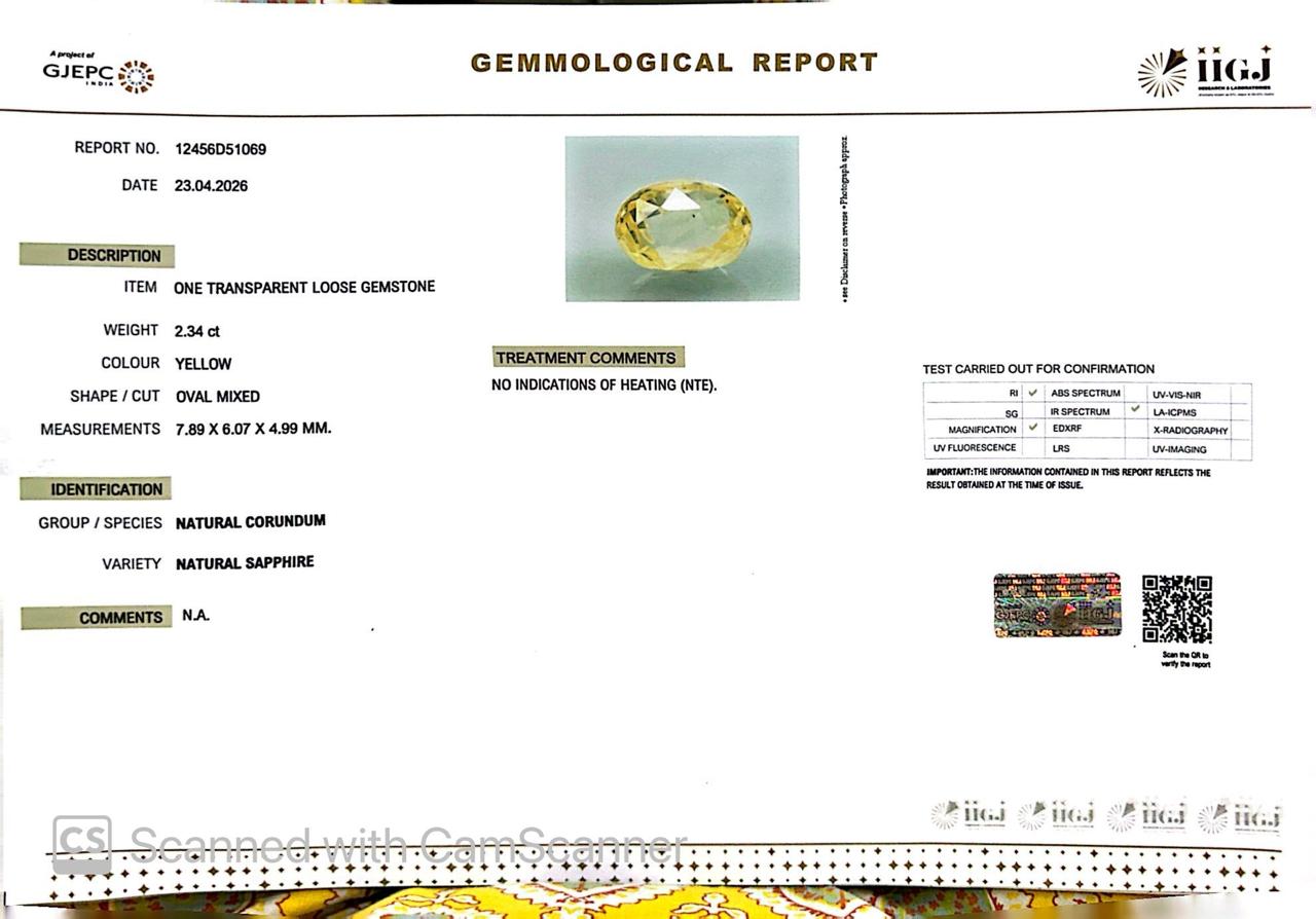 Natural Yellow Sapphire (Pukhraj) – Prosperity, Wisdom & Jupiter’s Blessing 2.34 CT