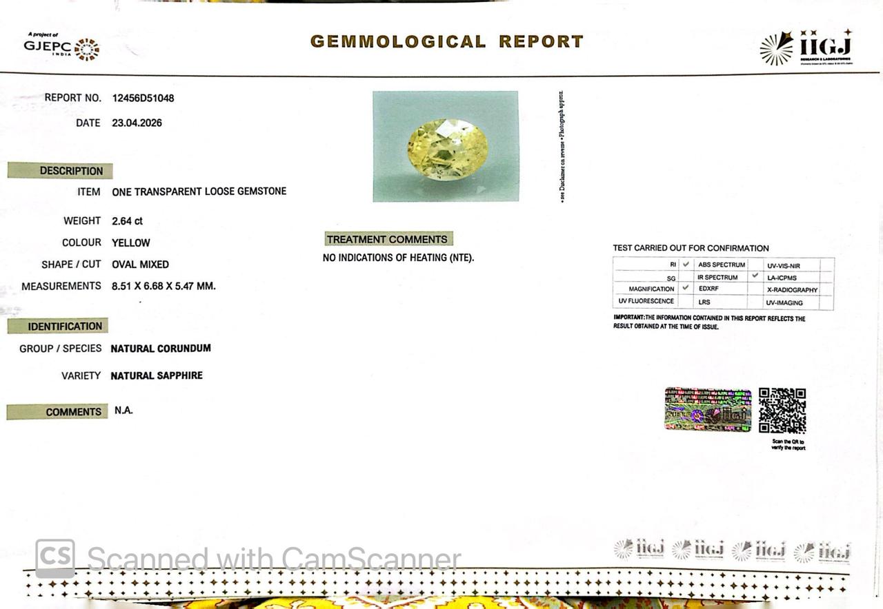 Natural Yellow Sapphire (Pukhraj) – Prosperity, Wisdom & Jupiter’s Blessing 2.64 CT