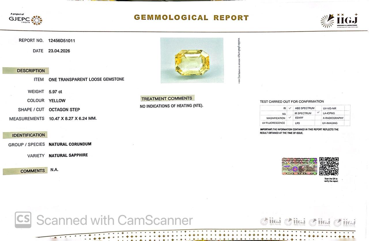 Natural Yellow Sapphire (Pukhraj) – Prosperity, Wisdom & Jupiter’s Blessing 5.97 CT