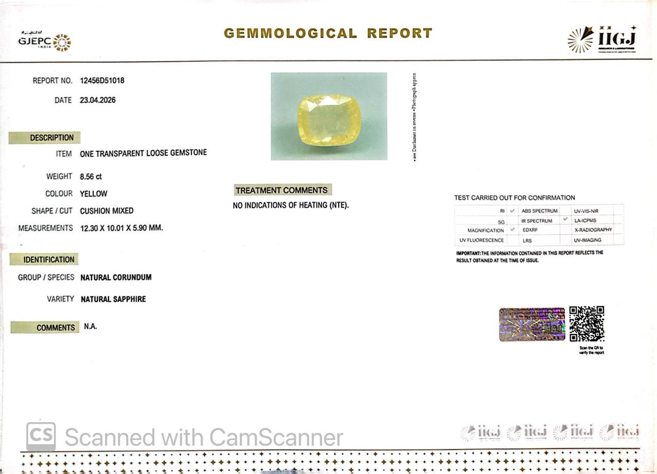 Natural Yellow Sapphire (Pukhraj) – Prosperity, Wisdom & Jupiter’s Blessing 8.56 CT