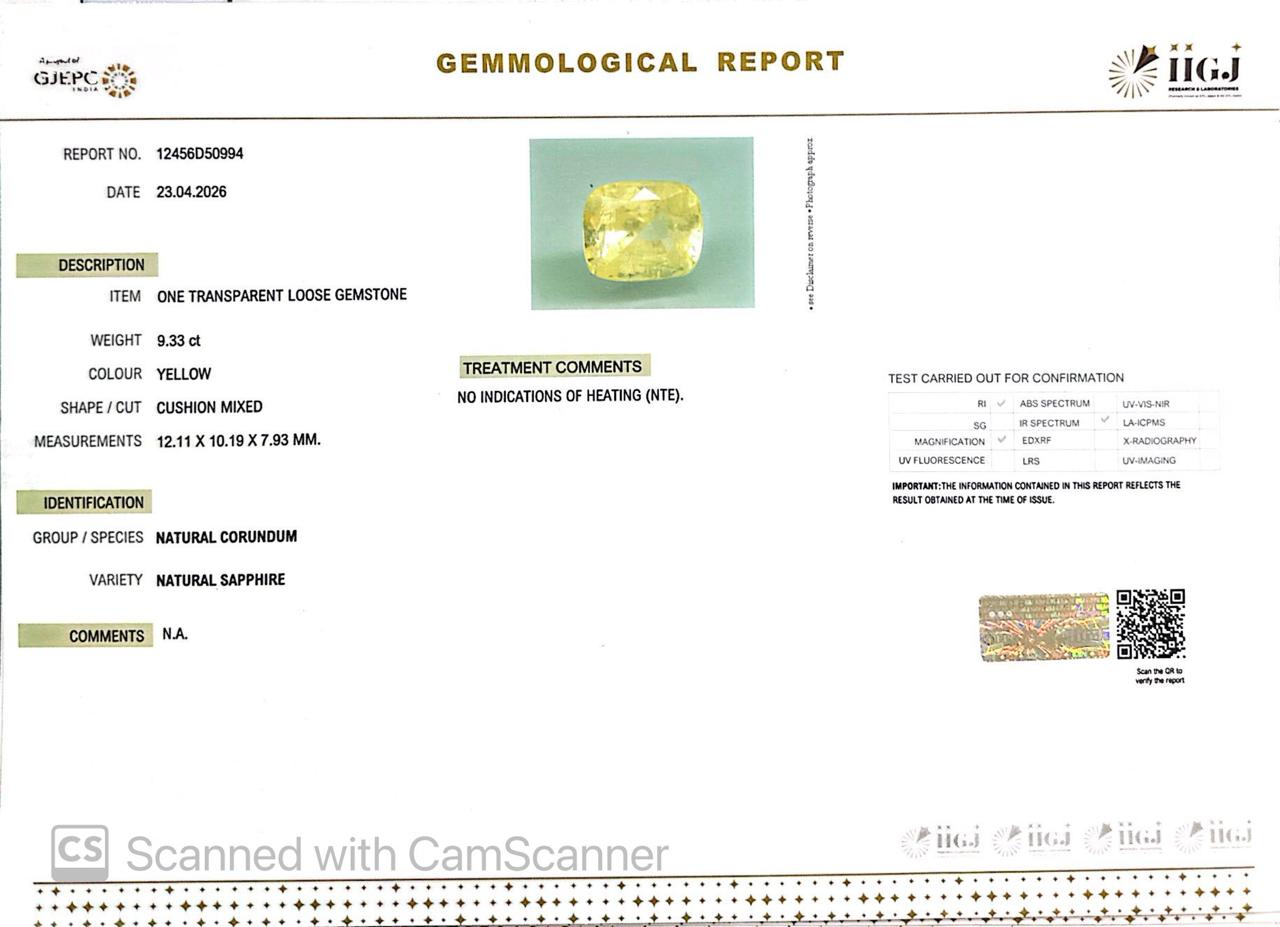 Natural Yellow Sapphire (Pukhraj) – Prosperity, Wisdom & Jupiter’s Blessing 9.33 CT