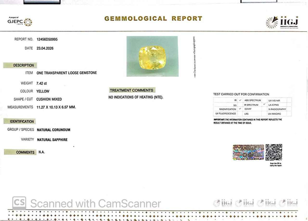 Natural Yellow Sapphire (Pukhraj) – Prosperity, Wisdom & Jupiter’s Blessing 7.42 CT