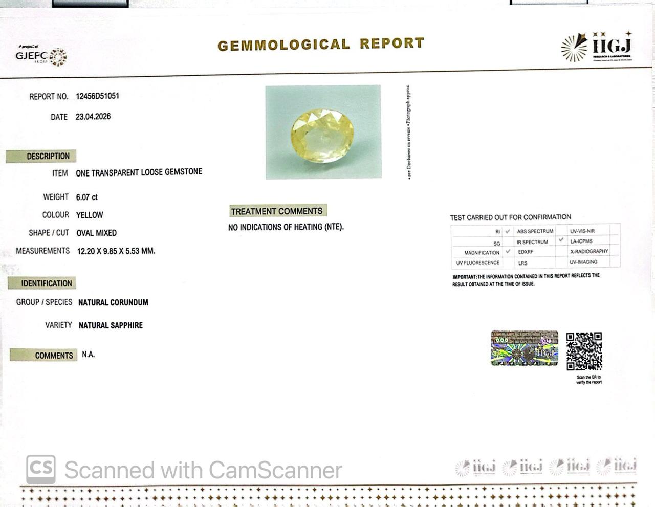 Natural Yellow Sapphire (Pukhraj) – Prosperity, Wisdom & Jupiter’s Blessing 6.07 CT
