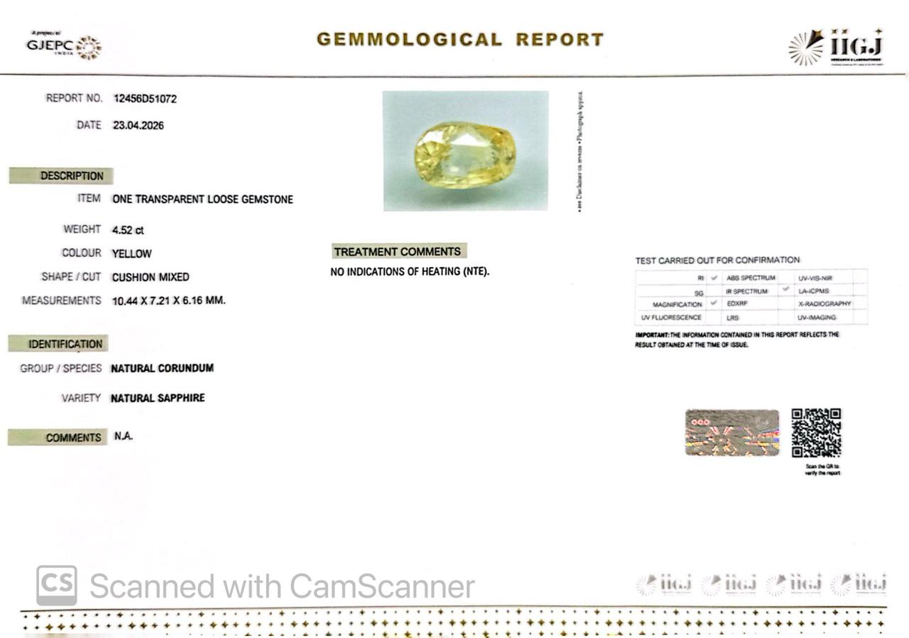 Natural Yellow Sapphire (Pukhraj) – Prosperity, Wisdom & Jupiter’s Blessing 4.52 CT