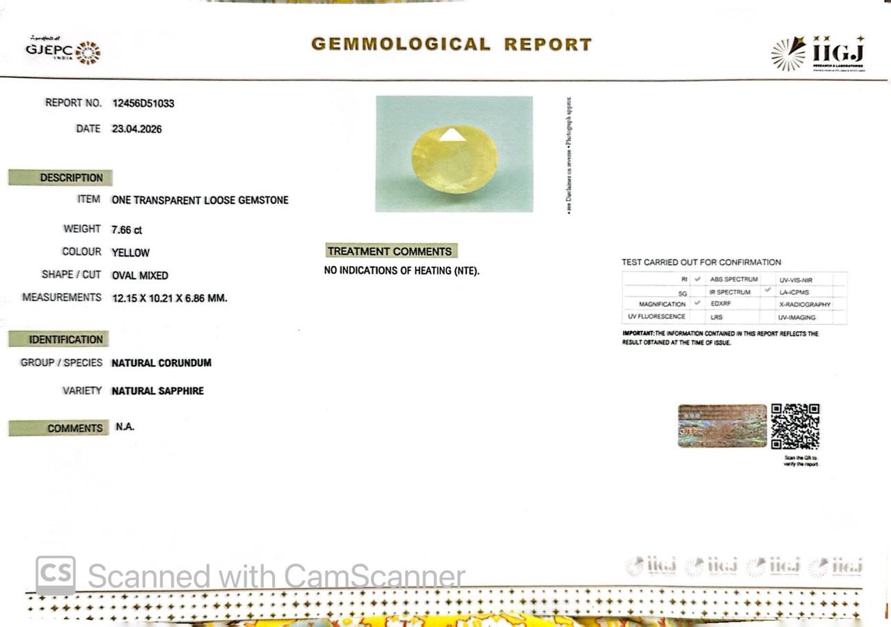 Natural Yellow Sapphire (Pukhraj) – Prosperity, Wisdom & Jupiter’s Blessing 7.66 CT