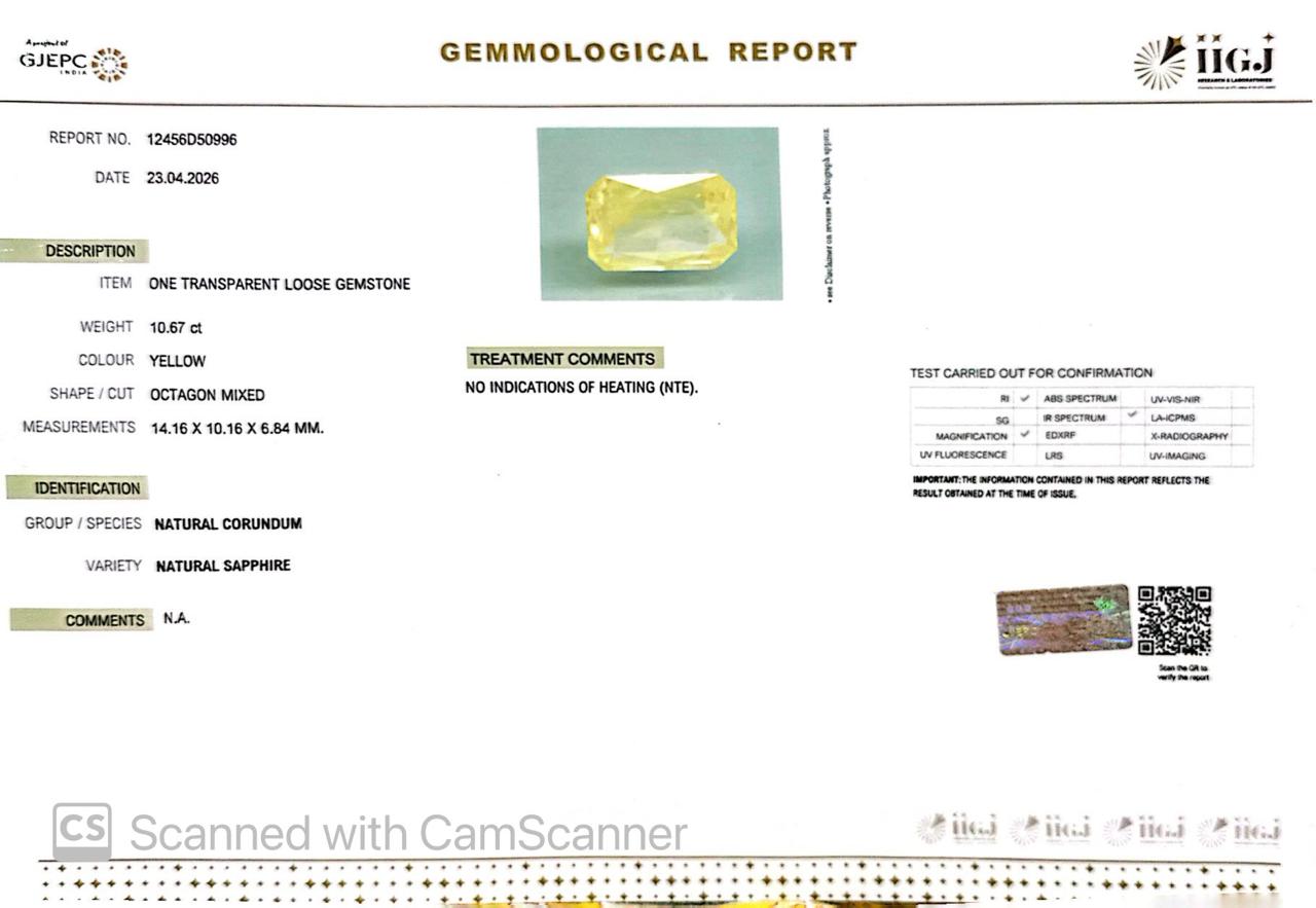 Natural Yellow Sapphire (Pukhraj) – Prosperity, Wisdom & Jupiter’s Blessing 10.67 CT