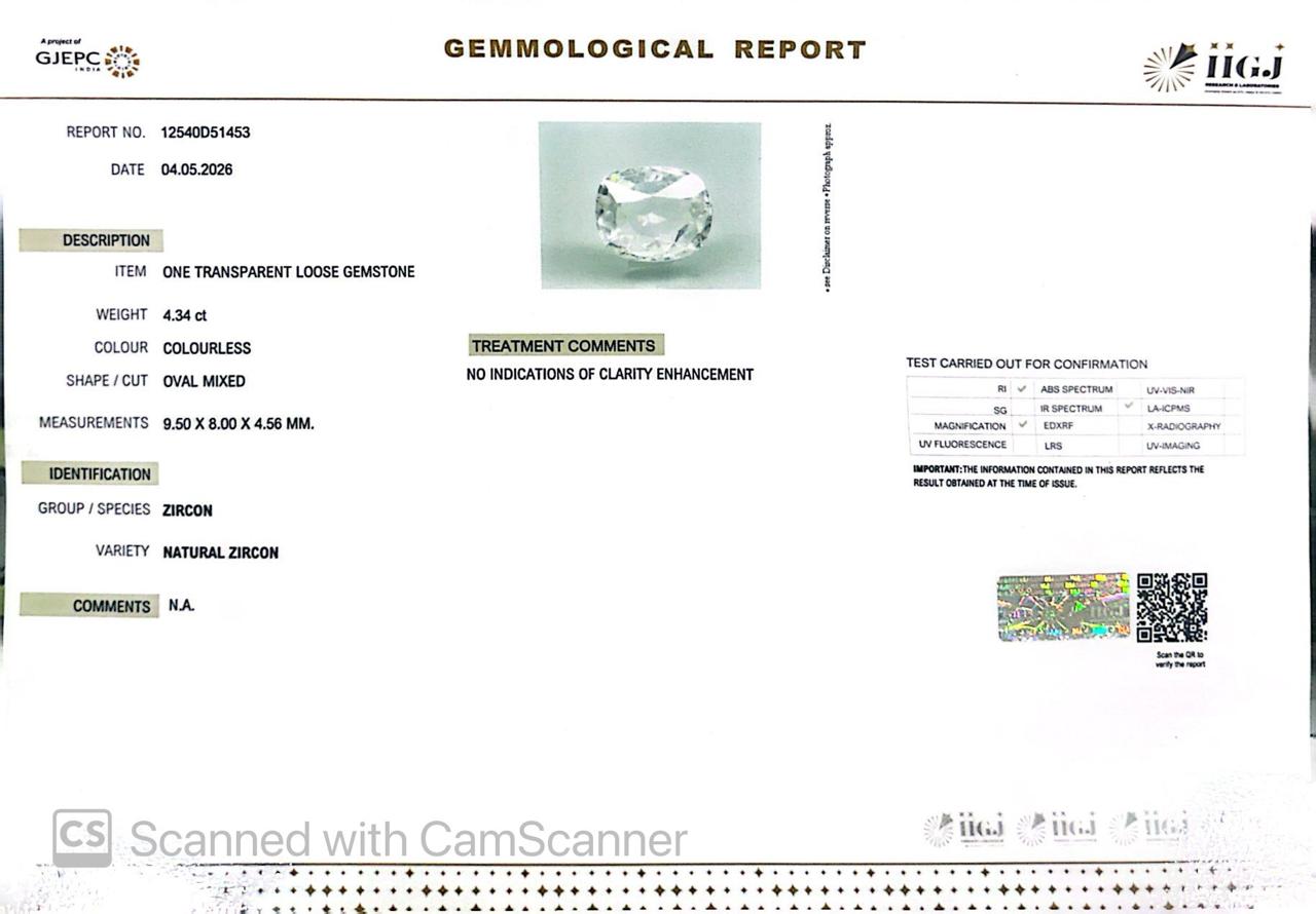 Natural Zircon – The Gemstone of Brilliance, Wisdom & Prosperity 4.34 CT