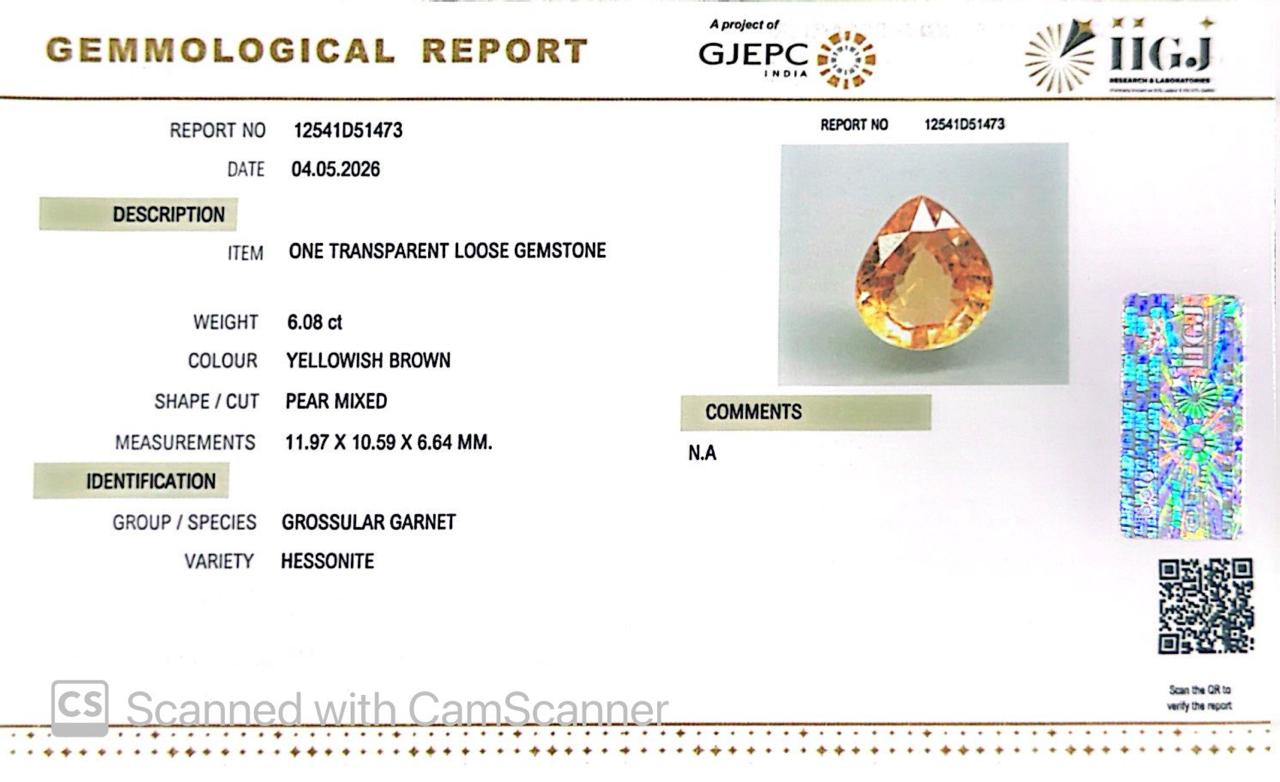 Siloni Gomed Gemstone – Natural Hessonite for Rahu Protection & Success 6.08 CT