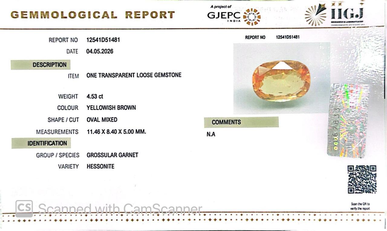 Siloni Gomed Gemstone – Natural Hessonite for Rahu Protection & Success 4.53 CT