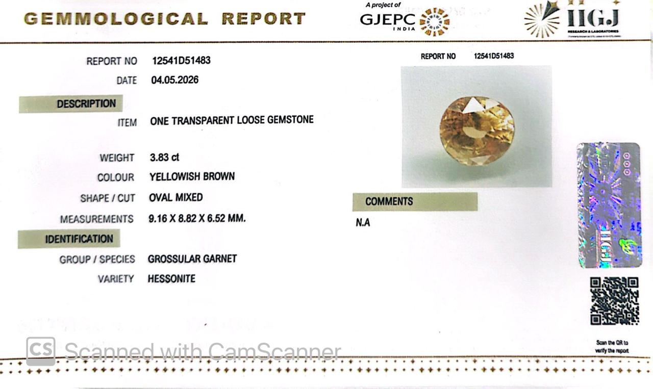 Siloni Gomed Gemstone – Natural Hessonite for Rahu Protection & Success 3.83 CT