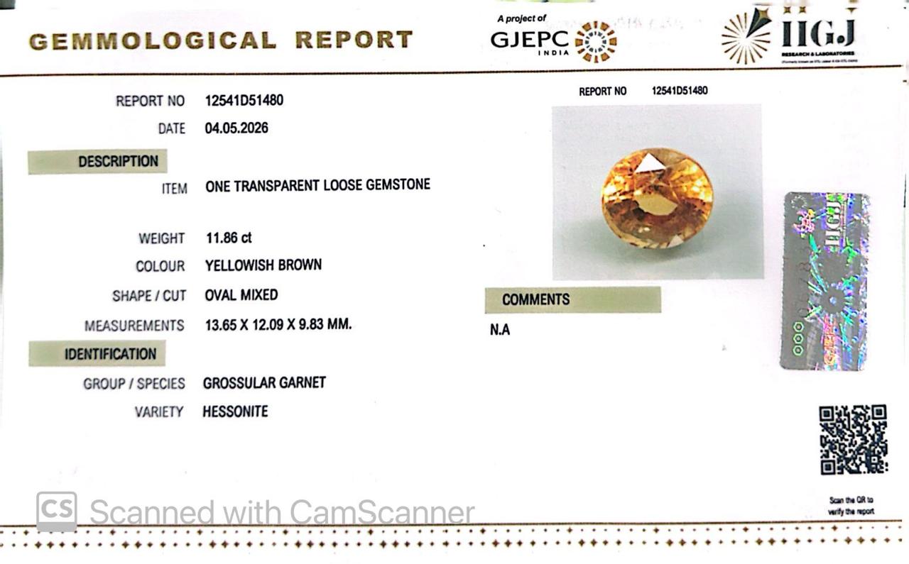 Siloni Gomed Gemstone – Natural Hessonite for Rahu Protection & Success 11.86 CT