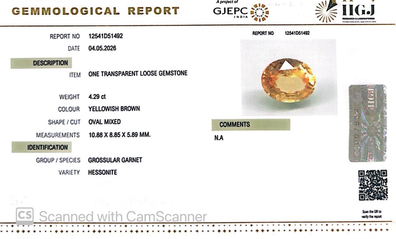 Siloni Gomed Gemstone – Natural Hessonite for Rahu Protection & Success 4.29 CT