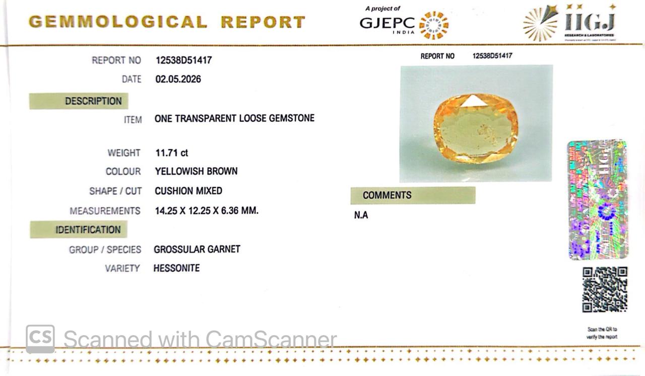 Yellow Gomed (Hessonite Garnet) – Natural Gemstone for Strength, Protection & Stability 11.71 CT