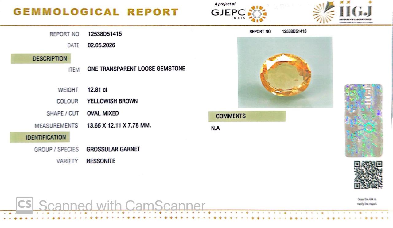 Yellow Gomed (Hessonite Garnet) – Natural Gemstone for Strength, Protection & Stability 12.81 CT
