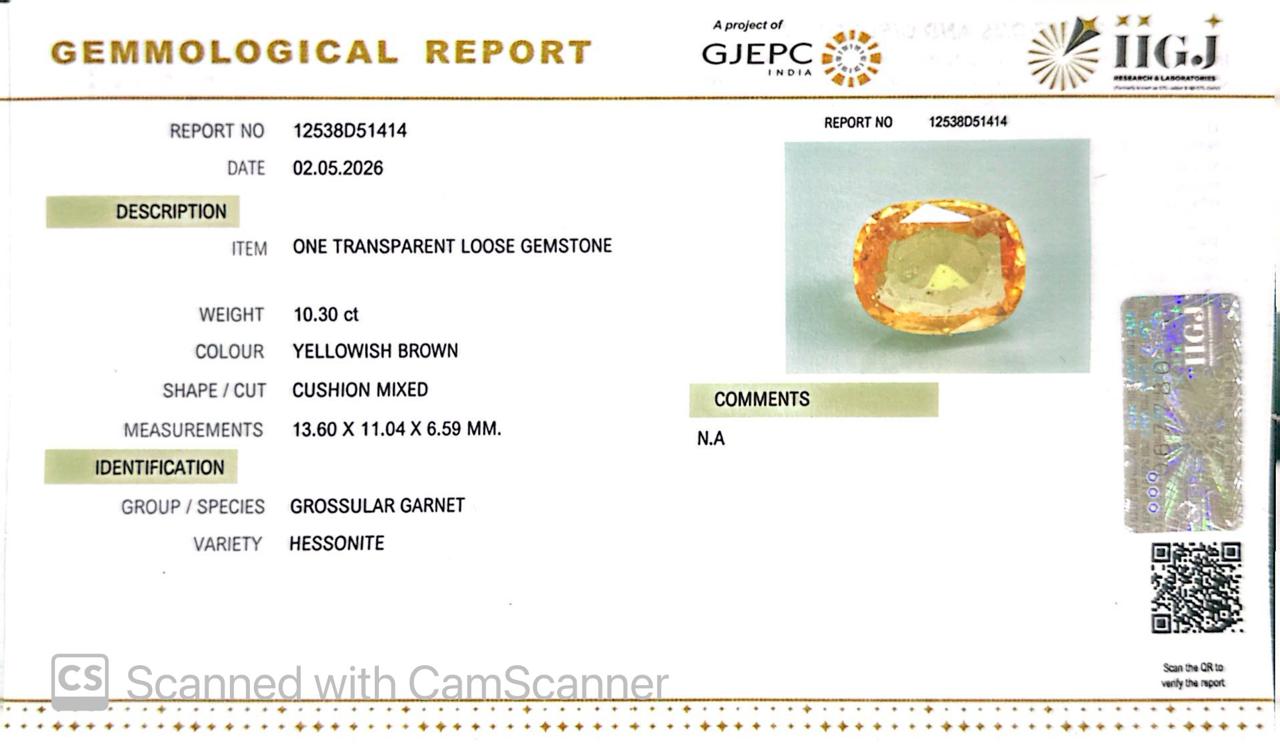 Yellow Gomed (Hessonite Garnet) – Natural Gemstone for Strength, Protection & Stability 10.30 CT