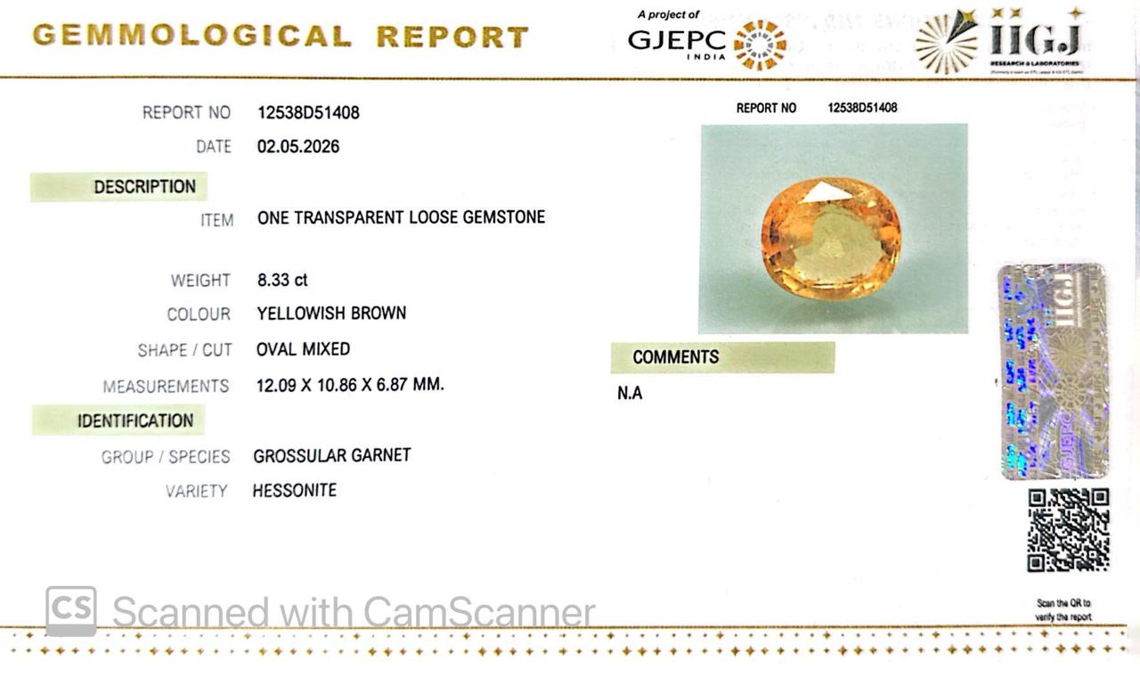 Yellow Gomed (Hessonite Garnet) – Natural Gemstone for Strength, Protection & Stability 8.33 CT