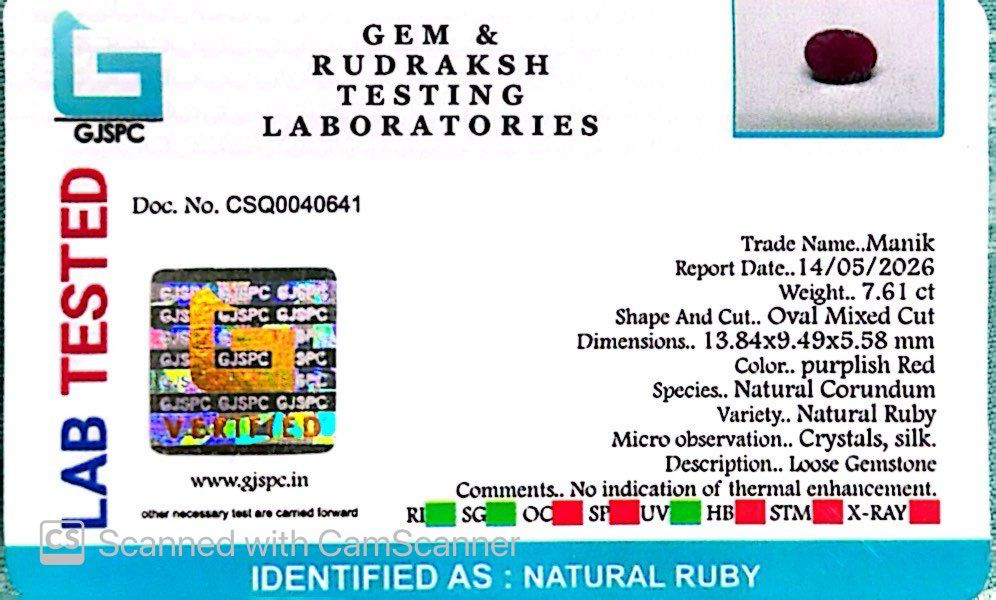 Natural Ruby Gemstone – The King of Gems 7.61 CT