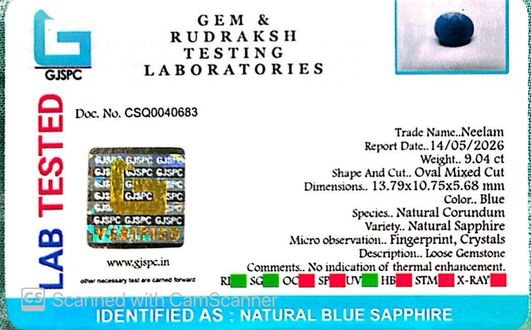 Indian Blue Sapphire Gemstones – Power, Protection & Planetary Precision 9.04 CT