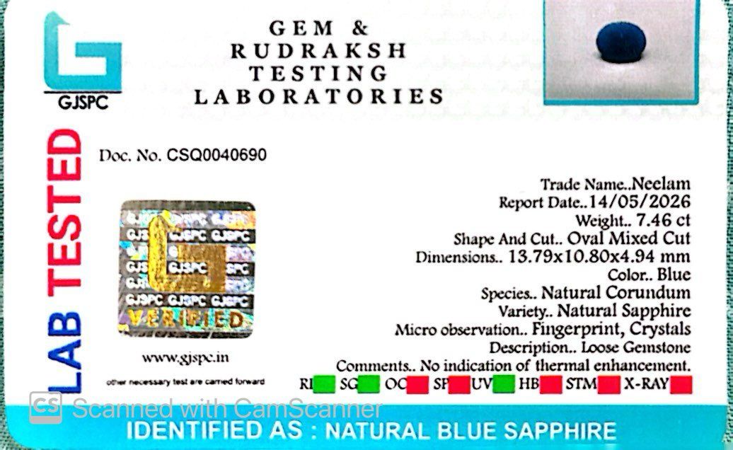 Indian Blue Sapphire Gemstones – Power, Protection & Planetary Precision 7.46 CT