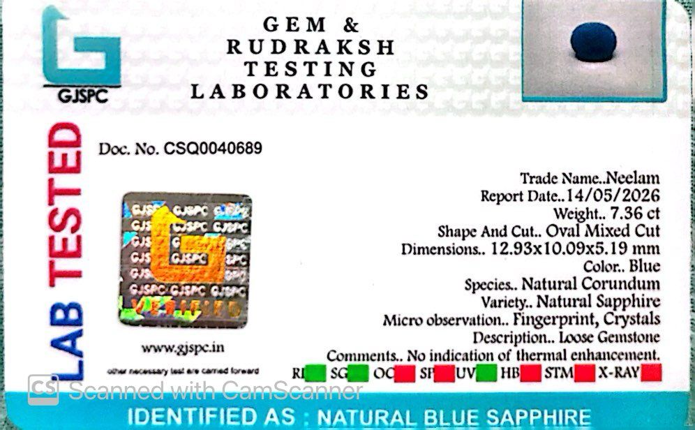 Indian Blue Sapphire Gemstones – Power, Protection & Planetary Precision 7.36 CT