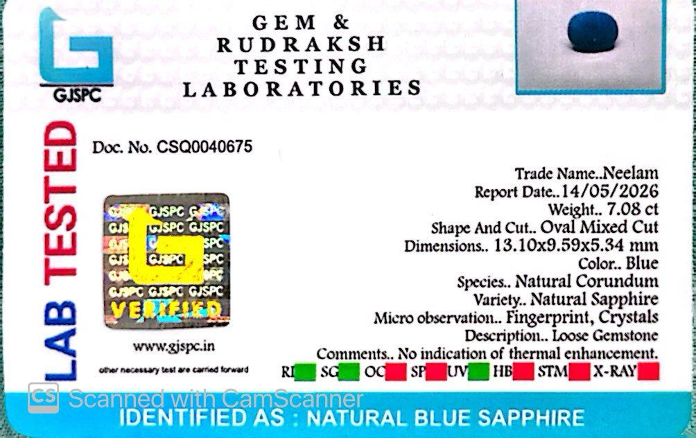Indian Blue Sapphire Gemstones – Power, Protection & Planetary Precision 7.08 CT