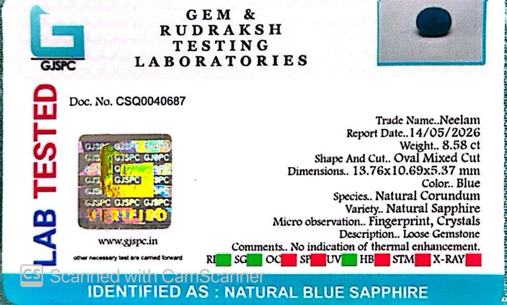 Indian Blue Sapphire Gemstones – Power, Protection & Planetary Precision 8.58 CT