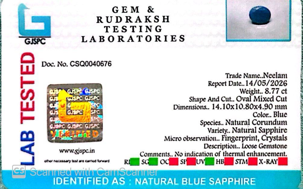 Indian Blue Sapphire Gemstones – Power, Protection & Planetary Precision 8.77 CT