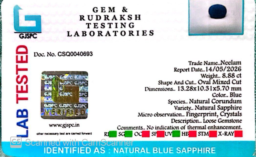 Indian Blue Sapphire Gemstones – Power, Protection & Planetary Precision 8.88 CT