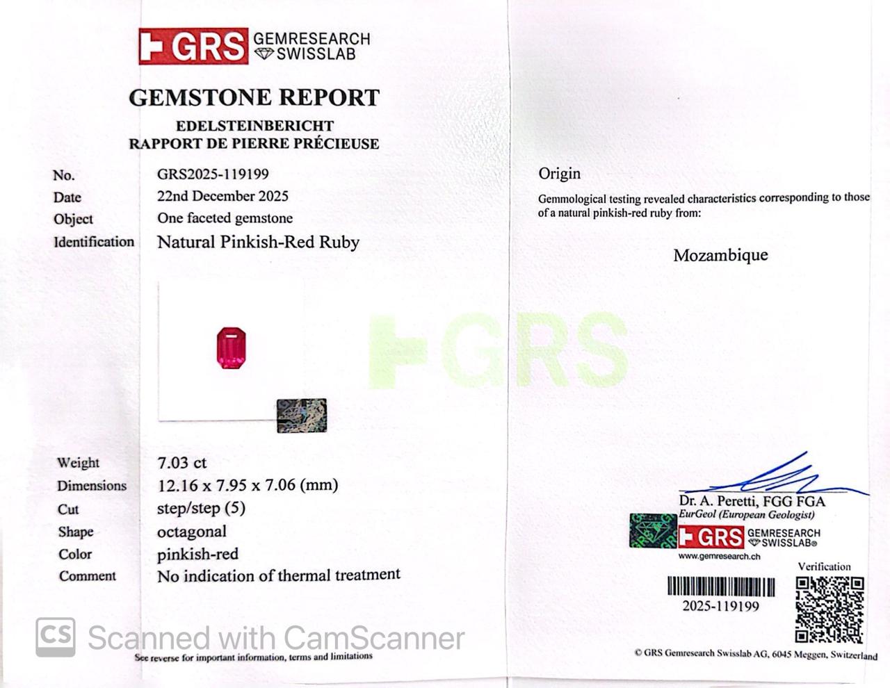 Natural Mozambique Ruby 7.03 Ct Certified