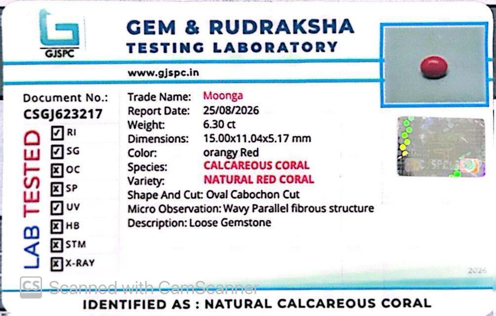 Red Natural Japanese Coral 6.30 CT – Certified Gemstone