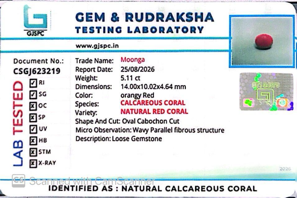 Red Natural Japanese Coral 5.11 CT – Certified Gemstone