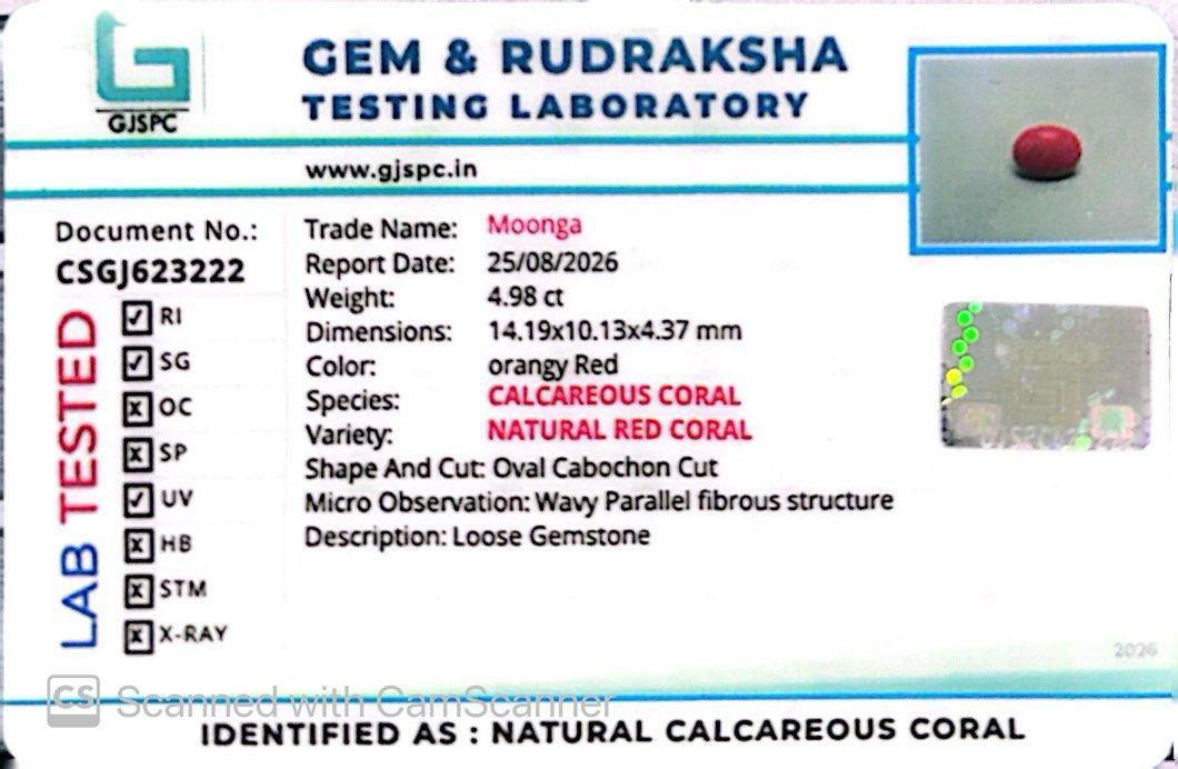 Red Natural Japanese Coral 4.98 CT – Certified Gemstone