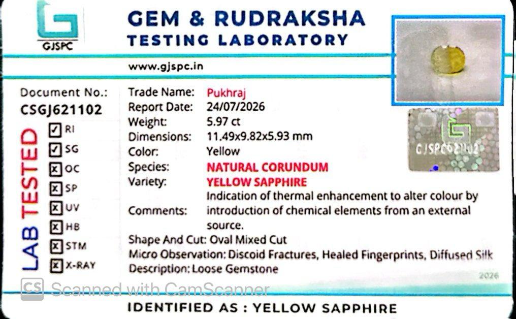 Natural Yellow Sapphire (Thailand) – Prosperity, Wisdom & Jupiter’s Blessing 5.97 CT