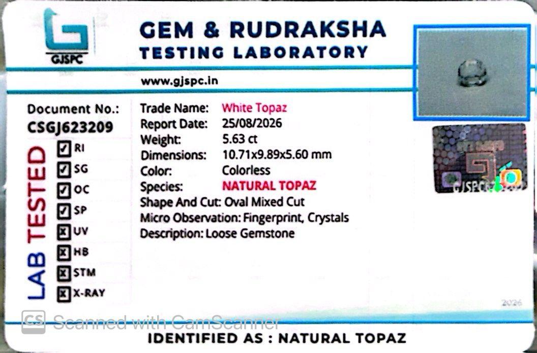 Natural White Topaz 5.63 Ct – Certified Premium Gemstone