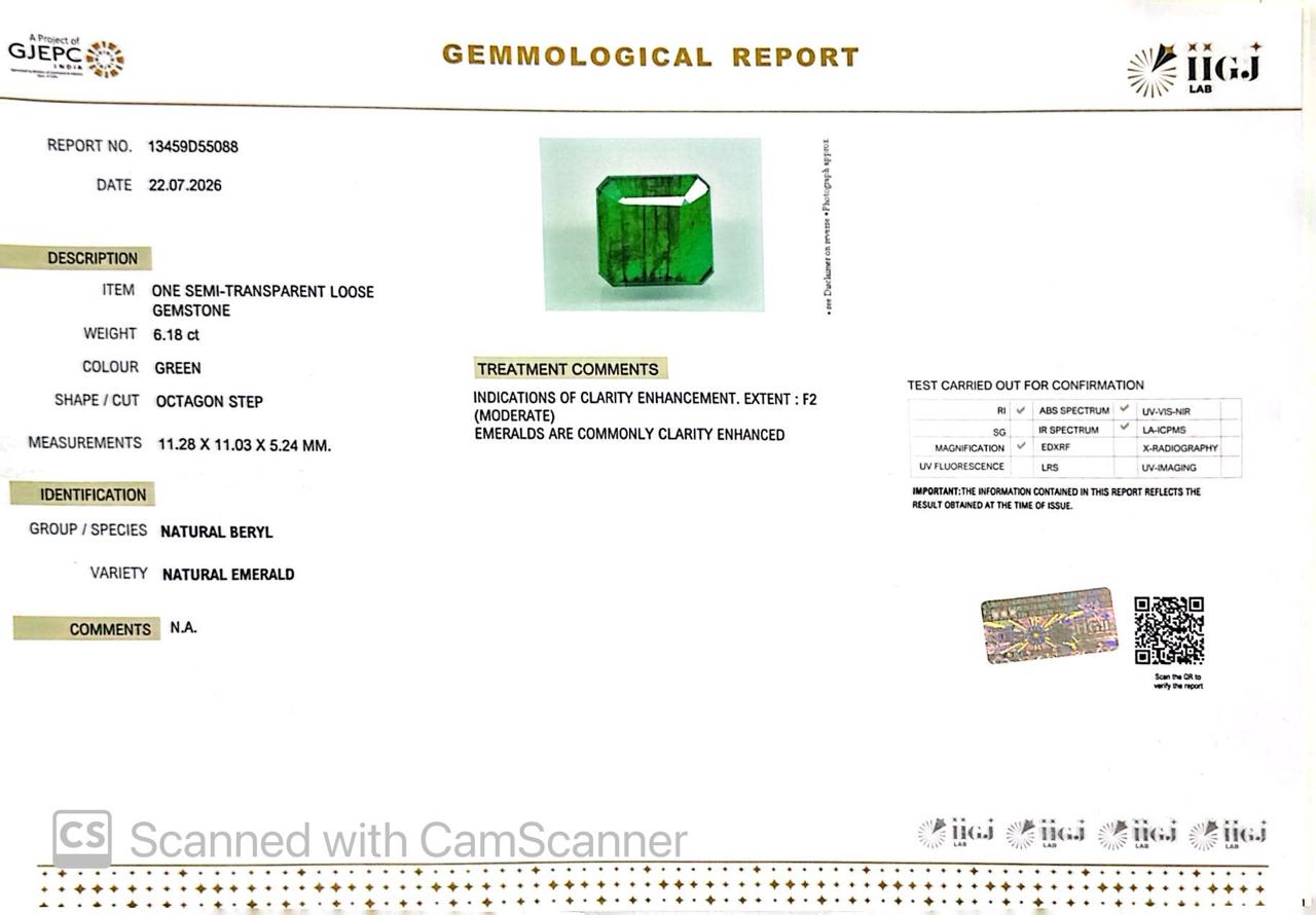 Natural Emerald (Panna) 6.18 CT – Certified Premium Gemstone
