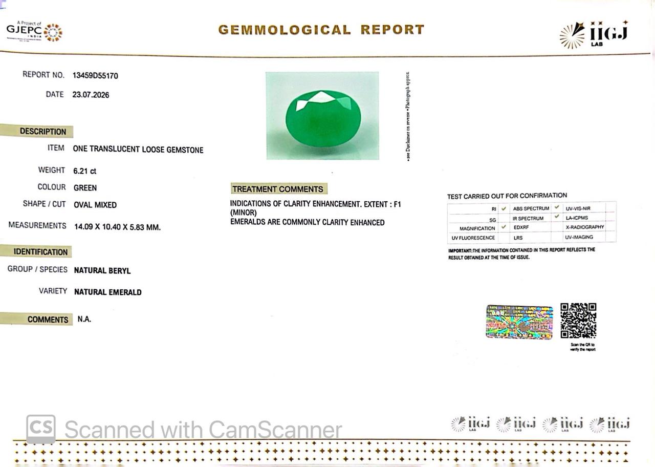 Natural Emerald (Panna) 6.21 CT – Certified Premium Gemstone