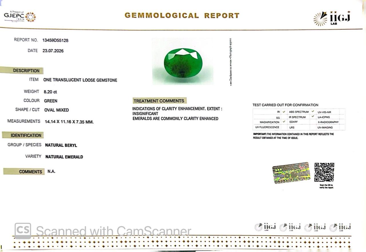 Natural Emerald (Panna) 8.20 CT – Certified Premium Gemstone